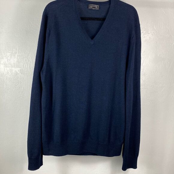 Express Extra Fine Merino Wool navy blue pullover sweater size XL - Picture 1 of 10